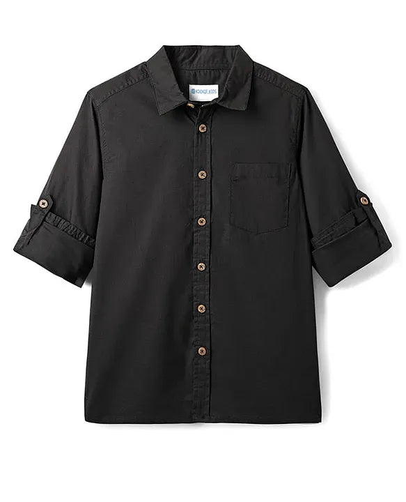 Premium Boys Black Half Sleeve Cotton Casual Shirt with Roll-Up Sleeves