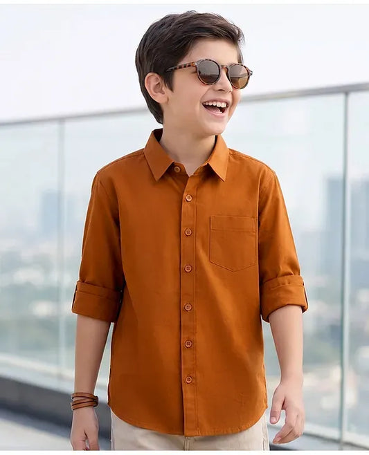 Premium Boys Rust Orange Full Sleeve Cotton Casual Shirt