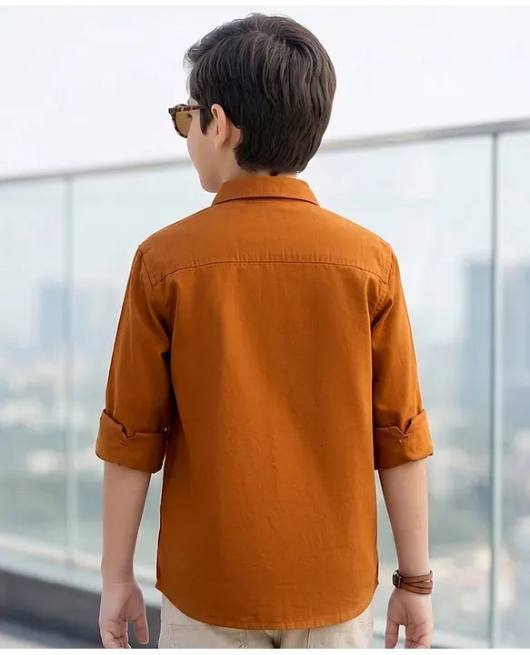 Premium Boys Rust Orange Full Sleeve Cotton Casual Shirt